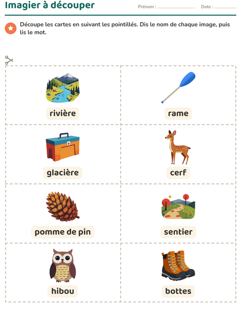 Aperçu de la fiche Imagier avec Camping pour École maternelle (grande section, 5-7 ans)