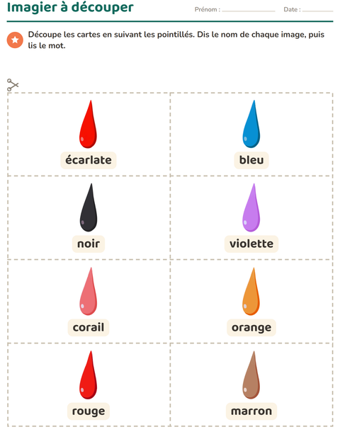 Aperçu de la fiche Imagier avec Couleurs pour École maternelle (grande section, 5-7 ans)