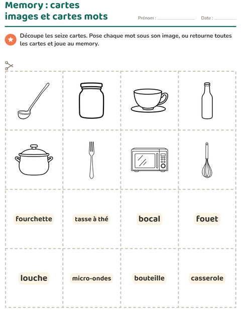 Aperçu de la fiche Imagier avec Cuisine NB pour École maternelle (grande section, 5-7 ans)