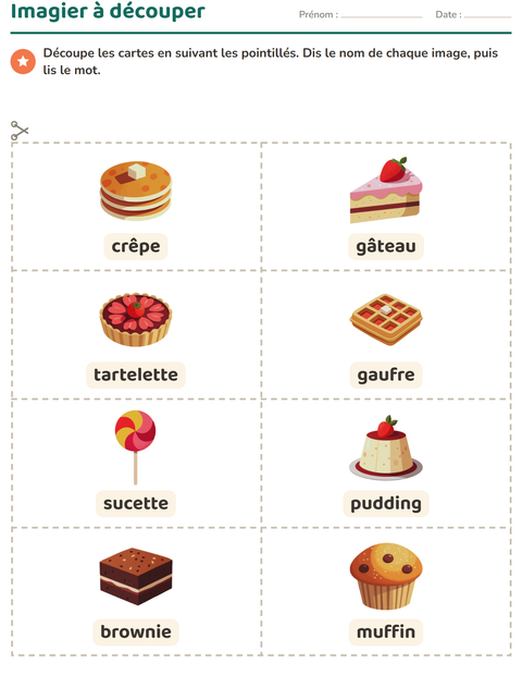 Aperçu de la fiche Imagier avec Desserts et sucreries pour École maternelle (grande section, 5-7 ans)