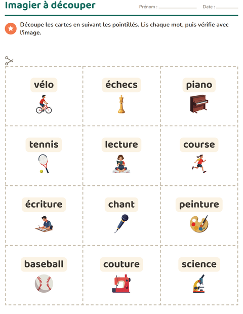 Aperçu de la fiche Imagier avec Activités pour École maternelle (grande section, 5-7 ans)