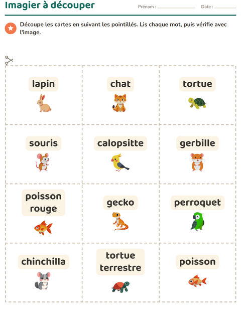 Aperçu de la fiche Imagier avec Animaux de compagnie pour École maternelle (grande section, 5-7 ans)