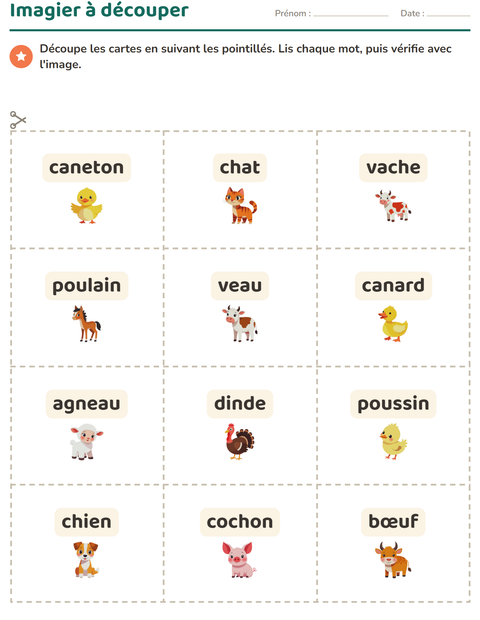 Aperçu de la fiche Imagier avec Animaux de la ferme pour École maternelle (grande section, 5-7 ans)