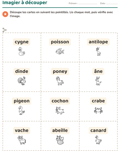 Aperçu de la fiche Imagier avec Animaux de la ferme NB pour École maternelle (grande section, 5-7 ans)