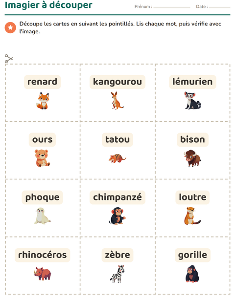 Aperçu de la fiche Imagier avec Animaux du zoo pour École maternelle (grande section, 5-7 ans)
