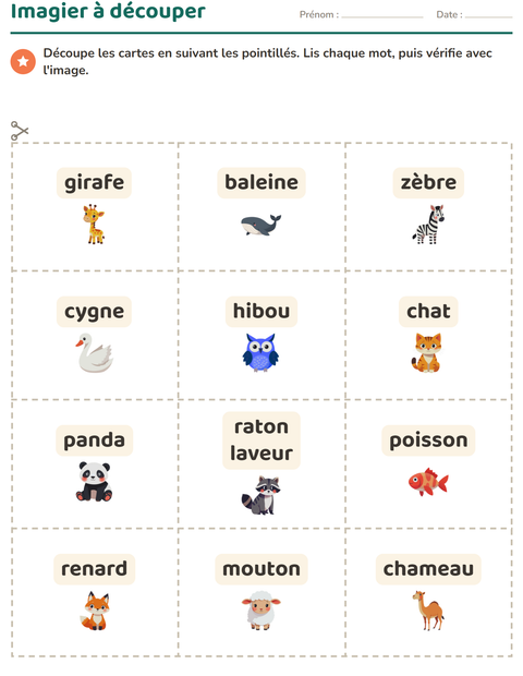 Aperçu de la fiche Imagier avec Animaux pour École maternelle (grande section, 5-7 ans)