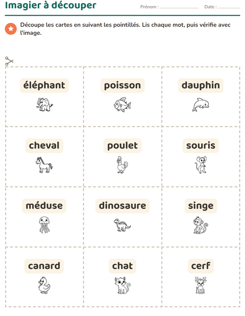 Aperçu de la fiche Imagier avec Animaux NB 3 pour École maternelle (grande section, 5-7 ans)