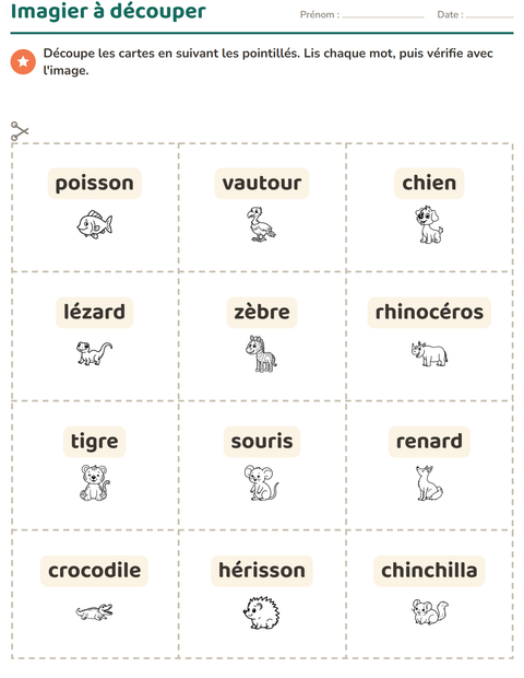 Aperçu de la fiche Imagier avec Animaux NB 5 pour École maternelle (grande section, 5-7 ans)