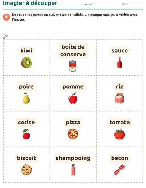 Aperçu de la fiche Imagier avec Au supermarché pour École maternelle (grande section, 5-7 ans)