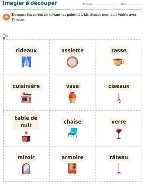 Aperçu de la fiche Imagier avec Autour de la maison pour École maternelle (grande section, 5-7 ans)