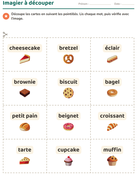 Aperçu de la fiche Imagier avec Boulangerie pour École maternelle (grande section, 5-7 ans)