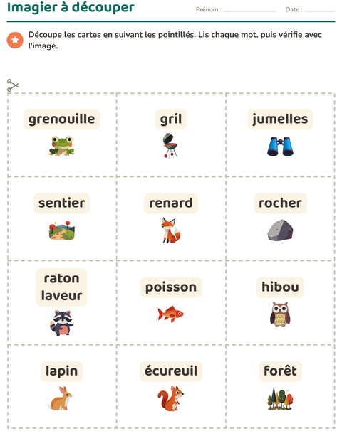 Aperçu de la fiche Imagier avec Camping pour École maternelle (grande section, 5-7 ans)
