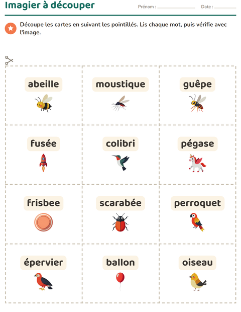 Aperçu de la fiche Imagier avec Choses qui volent pour École maternelle (grande section, 5-7 ans)
