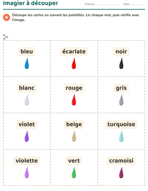 Aperçu de la fiche Imagier avec Couleurs pour École maternelle (grande section, 5-7 ans)