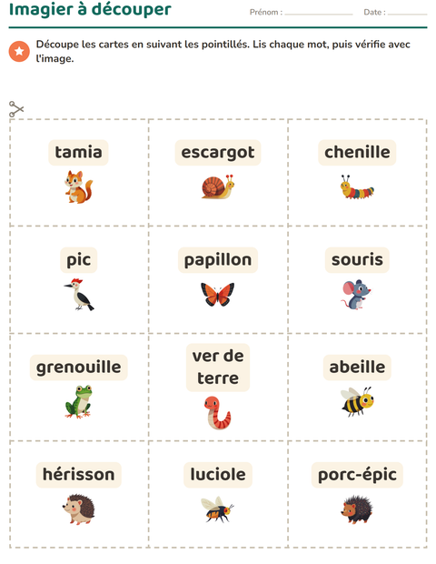 Aperçu de la fiche Imagier avec Créatures de la forêt pour École maternelle (grande section, 5-7 ans)