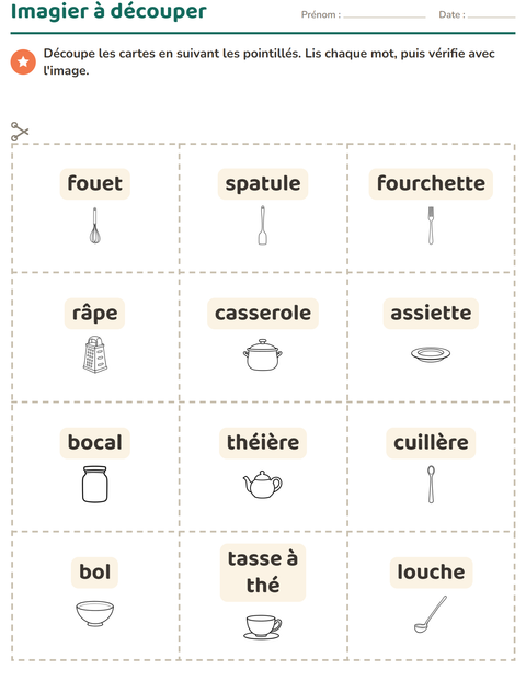 Aperçu de la fiche Imagier avec Cuisine NB pour École maternelle (grande section, 5-7 ans)
