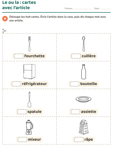 Aperçu de la fiche Imagier avec Cuisine NB pour École maternelle (grande section, 5-7 ans)