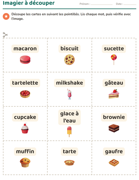 Aperçu de la fiche Imagier avec Desserts et sucreries pour École maternelle (grande section, 5-7 ans)