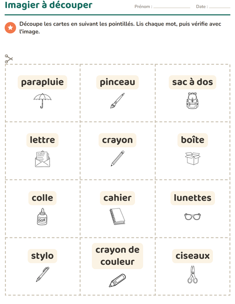 Aperçu de la fiche Imagier avec Éducation NB pour École maternelle (grande section, 5-7 ans)