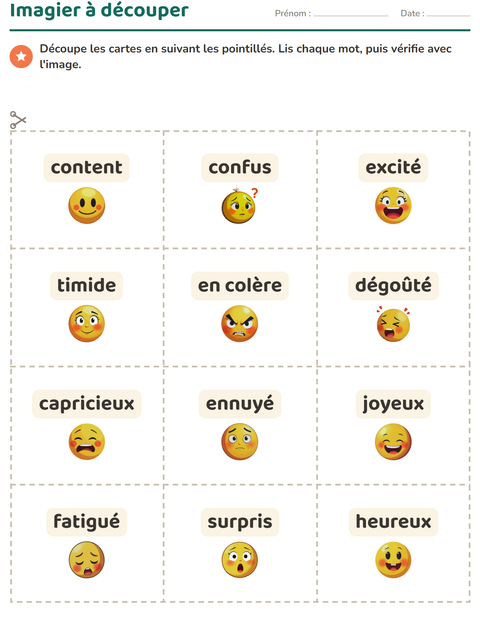 Aperçu de la fiche Imagier avec Émotions pour École maternelle (grande section, 5-7 ans)