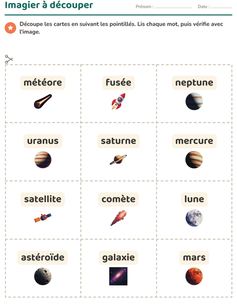 Aperçu de la fiche Imagier avec Espace pour École maternelle (grande section, 5-7 ans)