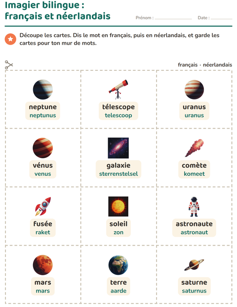 Aperçu de la fiche Imagier avec Espace pour École maternelle (grande section, 5-7 ans)