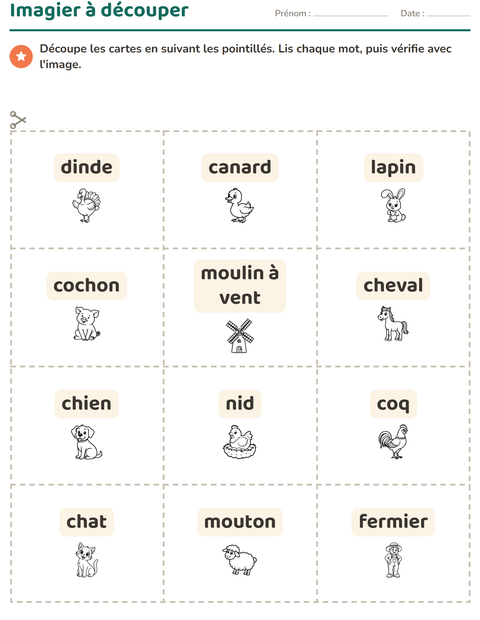 Aperçu de la fiche Imagier avec Ferme NB pour École maternelle (grande section, 5-7 ans)