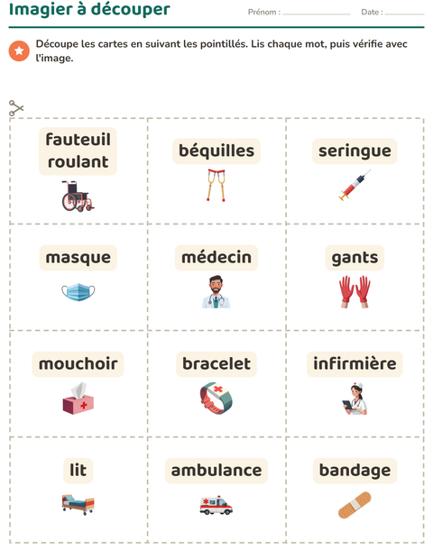 Aperçu de la fiche Imagier avec Hôpital pour École maternelle (grande section, 5-7 ans)