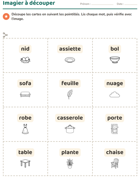 Aperçu de la fiche Imagier avec Maison et Nature NB pour École maternelle (grande section, 5-7 ans)