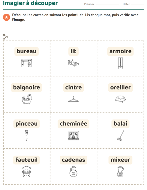 Aperçu de la fiche Imagier avec Maison NB 2 pour École maternelle (grande section, 5-7 ans)