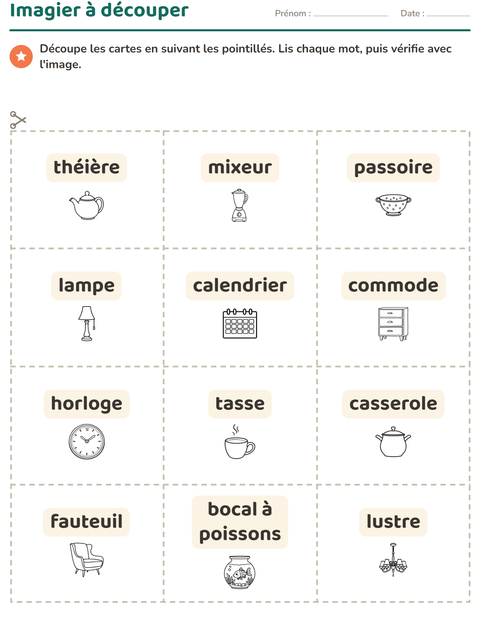 Aperçu de la fiche Imagier avec Maison NB pour École maternelle (grande section, 5-7 ans)