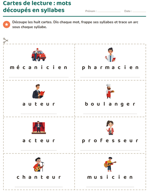 Aperçu de la fiche Imagier avec Métiers pour CP (cours préparatoire)