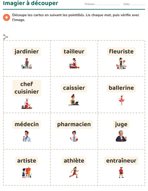 Aperçu de la fiche Imagier avec Métiers pour École maternelle (grande section, 5-7 ans)