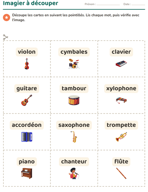Aperçu de la fiche Imagier avec Musique pour École maternelle (grande section, 5-7 ans)
