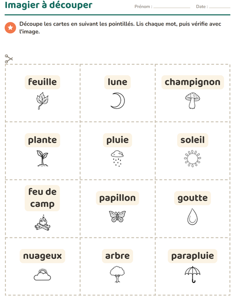 Aperçu de la fiche Imagier avec Nature NB pour École maternelle (grande section, 5-7 ans)