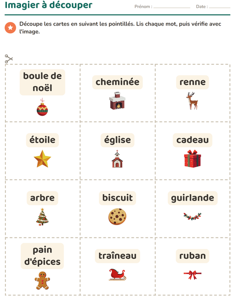 Aperçu de la fiche Imagier avec Noël pour École maternelle (grande section, 5-7 ans)