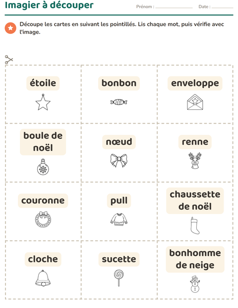 Aperçu de la fiche Imagier avec Noël N&B pour École maternelle (grande section, 5-7 ans)