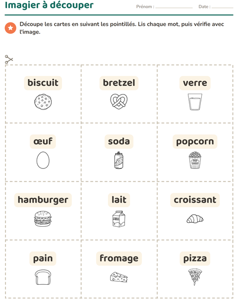 Aperçu de la fiche Imagier avec Nourriture NB 3 pour École maternelle (grande section, 5-7 ans)