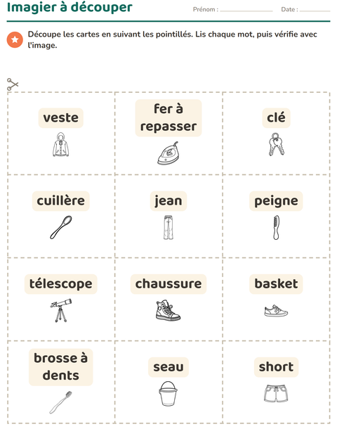 Aperçu de la fiche Imagier avec Objets NB pour École maternelle (grande section, 5-7 ans)