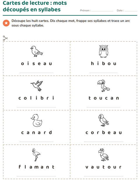Aperçu de la fiche Imagier avec Oiseaux N&B 2 pour CP (cours préparatoire)