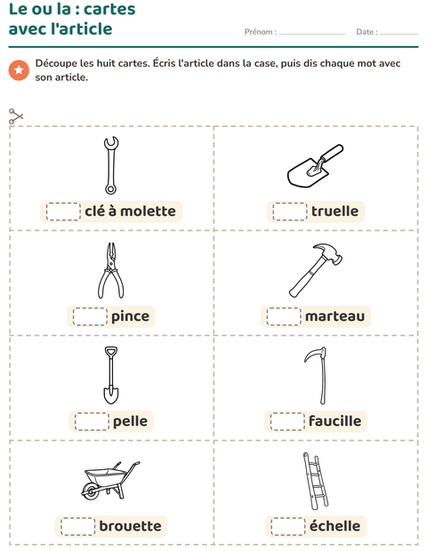 Aperçu de la fiche Imagier avec Outils NB pour École maternelle (grande section, 5-7 ans)