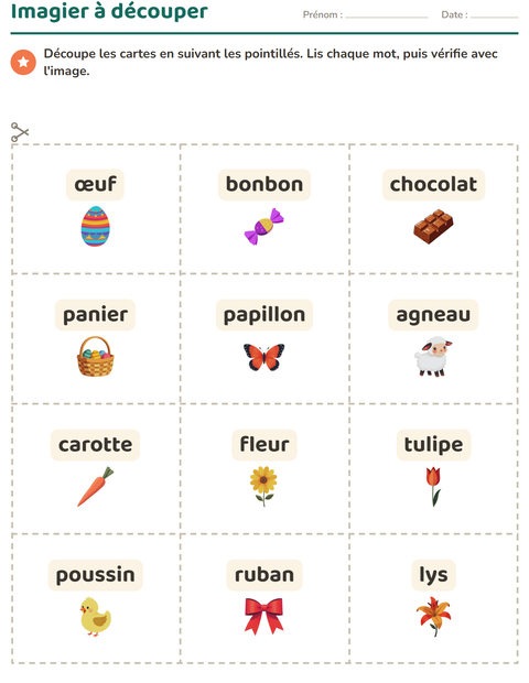Aperçu de la fiche Imagier avec Pâques pour École maternelle (grande section, 5-7 ans)