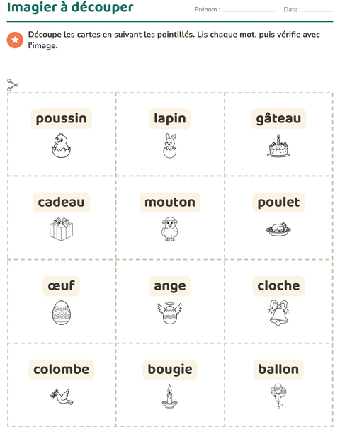 Aperçu de la fiche Imagier avec Pâques NB 2 pour École maternelle (grande section, 5-7 ans)