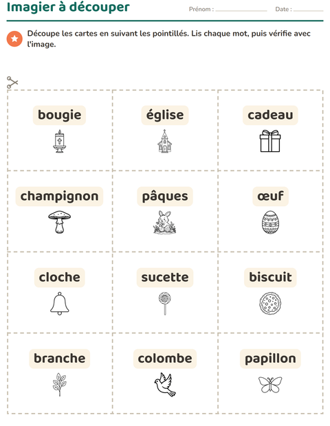 Aperçu de la fiche Imagier avec Pâques NB pour École maternelle (grande section, 5-7 ans)