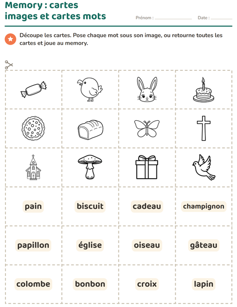 Aperçu de la fiche Imagier avec Pâques NB pour École maternelle (grande section, 5-7 ans)