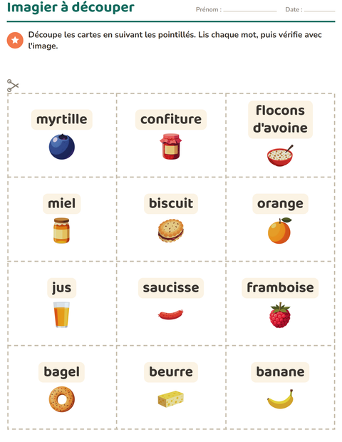 Aperçu de la fiche Imagier avec Petit-déjeuner pour École maternelle (grande section, 5-7 ans)