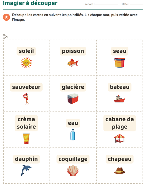 Aperçu de la fiche Imagier avec Plage pour École maternelle (grande section, 5-7 ans)