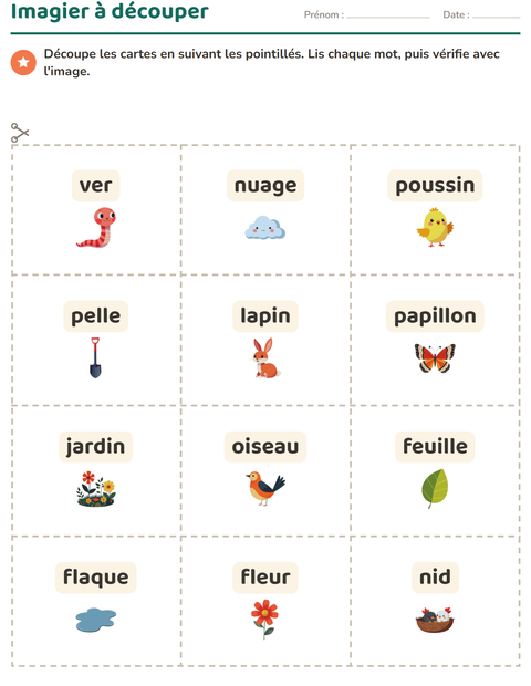 Aperçu de la fiche Imagier avec Printemps pour École maternelle (grande section, 5-7 ans)