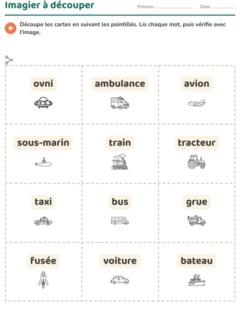 Aperçu de la fiche Imagier avec Véhicules NB 2 pour École maternelle (grande section, 5-7 ans)