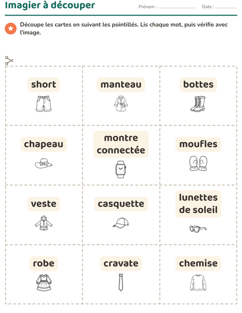 Aperçu de la fiche Imagier avec Vêtements NB pour École maternelle (grande section, 5-7 ans)